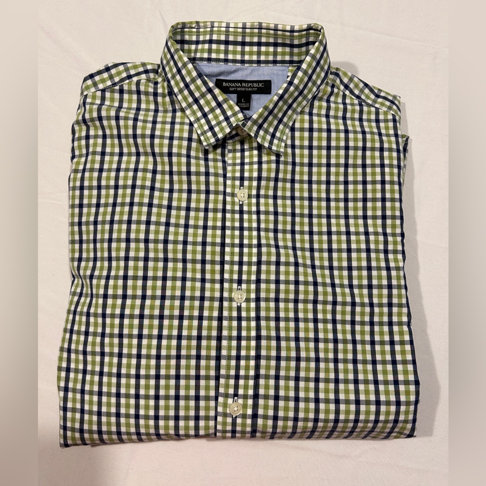 Banana Republic Green and Blue Plaid Men's Shirt